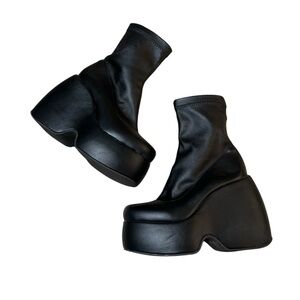 All black pleather slip on platform boots